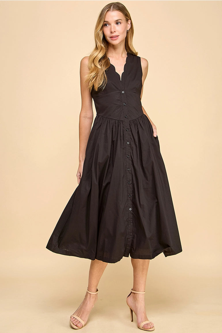 Scallop Neckline Dress - Black Wedding Guest Dress TCEC Sleeveless Fun Spot Scallop Neckline Dress - Black Wedding Guest Dress TCEC Sleeveless Fun Spot