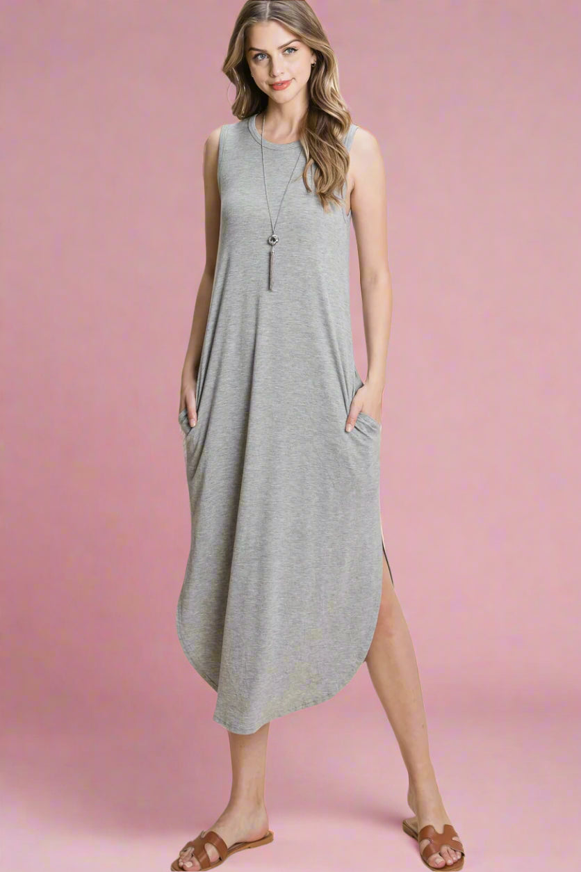 grey midi tank dress Sleeveless Midi Everyday Dress Grey