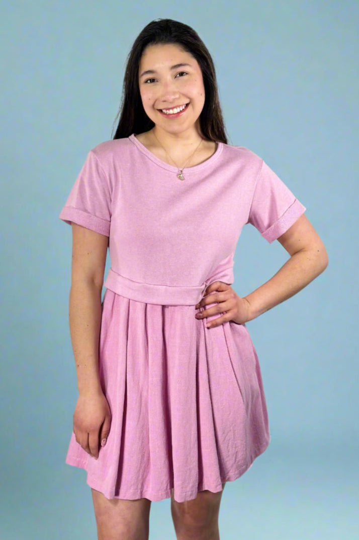 Pleated Bottom Dress - Lilac Carole Christian Linen Sweatshirt Cuffed Spot Pleated Bottom Dress - Lilac Carole Christian Linen Sweatshirt Cuffed Spot