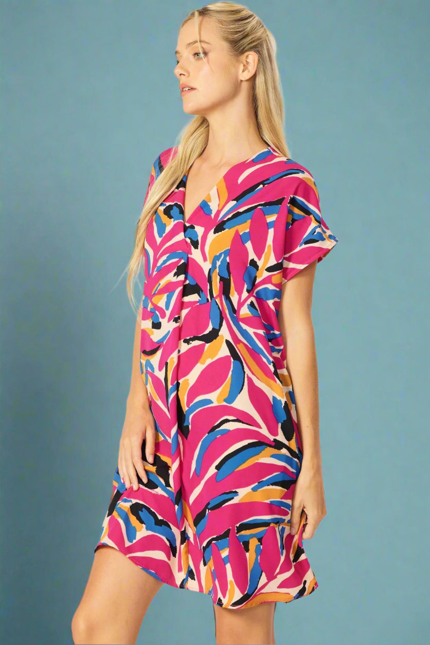 Tropical Relaxed Dress Magenta Pink Made In USA Sleeveless Flowy Cute Spot Tropical Relaxed Dress Magenta Pink Made In USA Sleeveless Flowy Cute Spot