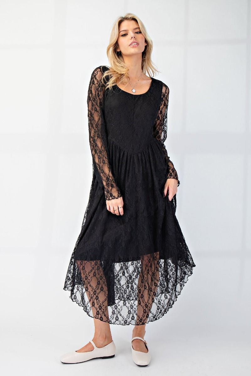 Drop Waist Lace Dress - Black Drop Waist Lace Dress - Black