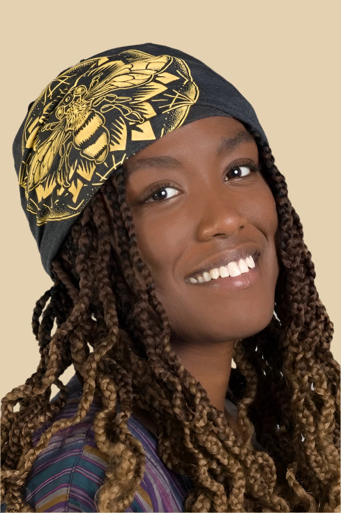 Boho Headband - Bee Mandala Organic Cotton Recycled Made USA  display picture 1