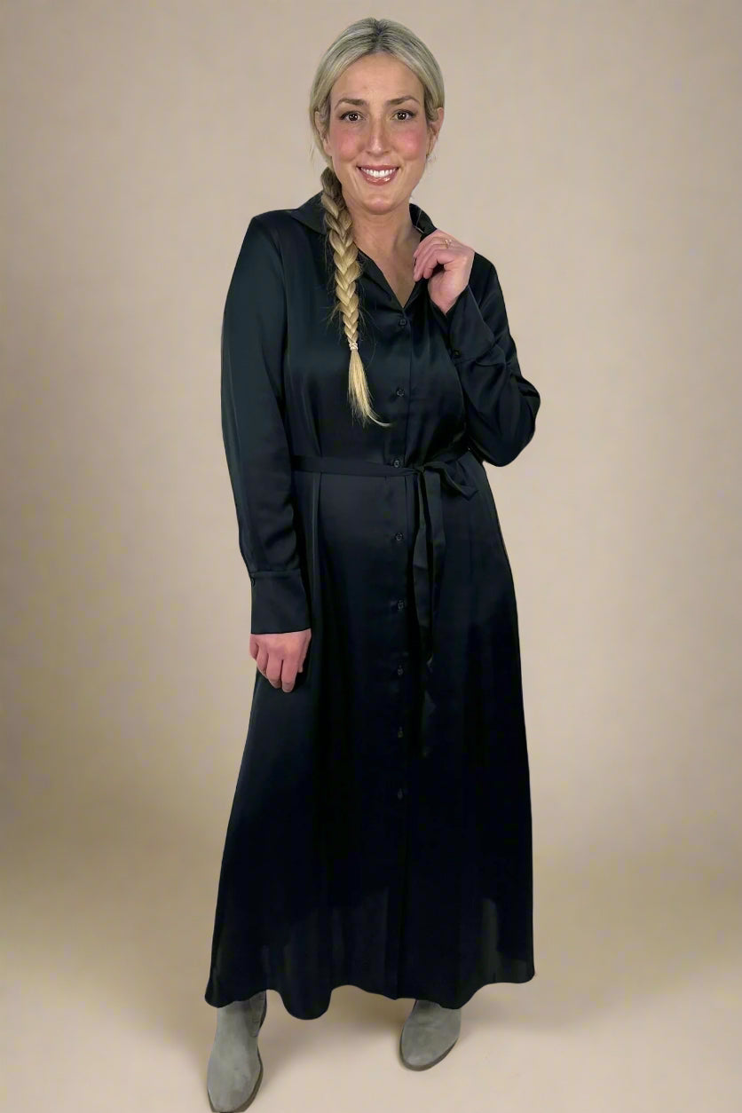 black satin midi dress long sleeve Yves Dress