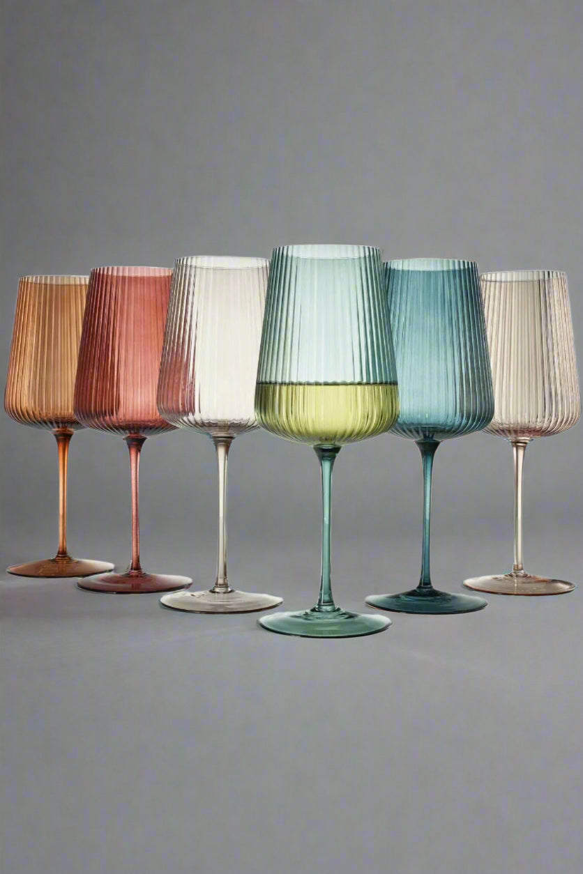 Ribbed Colored Wine Glasses Muted Set of 6 Beautiful Classic – Spot