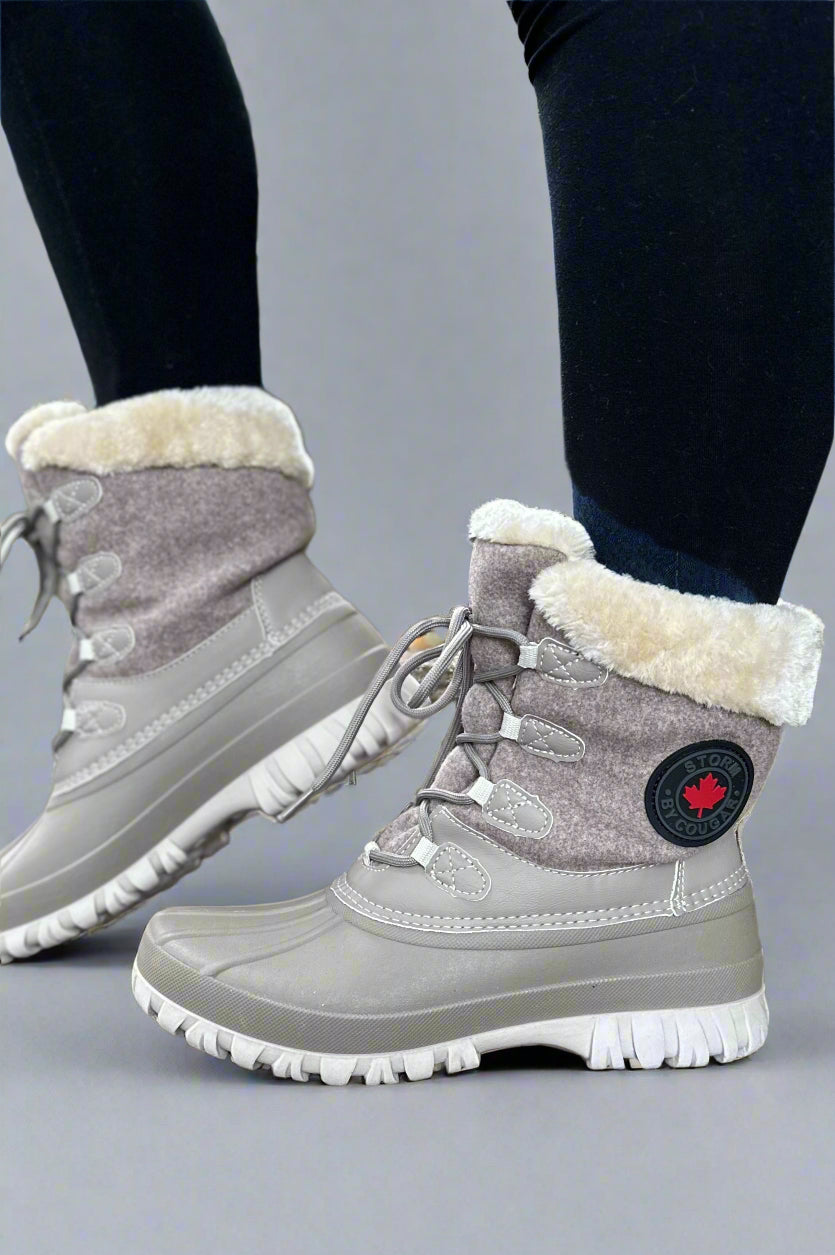 Cozy Lined Lace Up Winter Boot - Mushroom Waterproof Sherpa  display picture 2