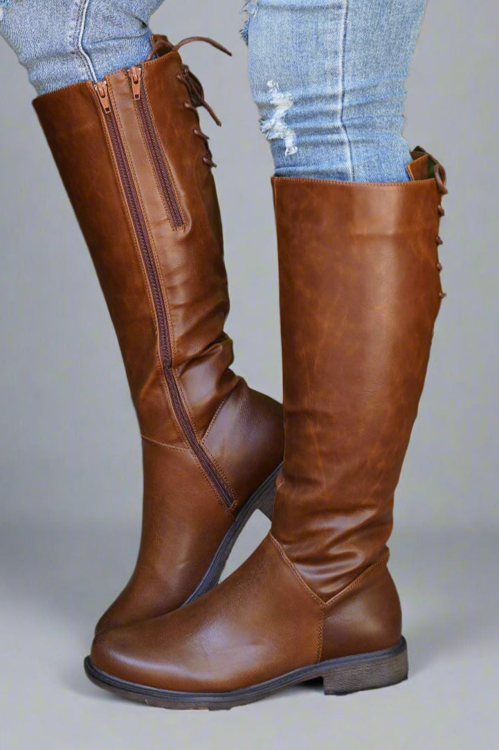 Topanga Knee High Boots Cognac Over The Knee Comfy Qupid Heel