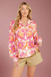 Bright Floral Blouse - Pink Orange