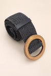 Wooden Buckle Rattan Stretch Belt Black