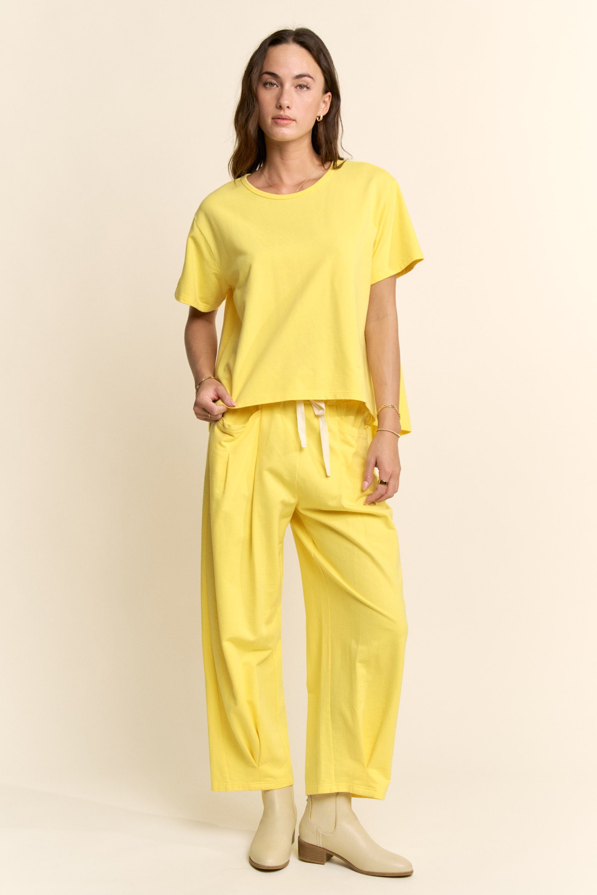 Garment Washed Pleated Top - Yellow