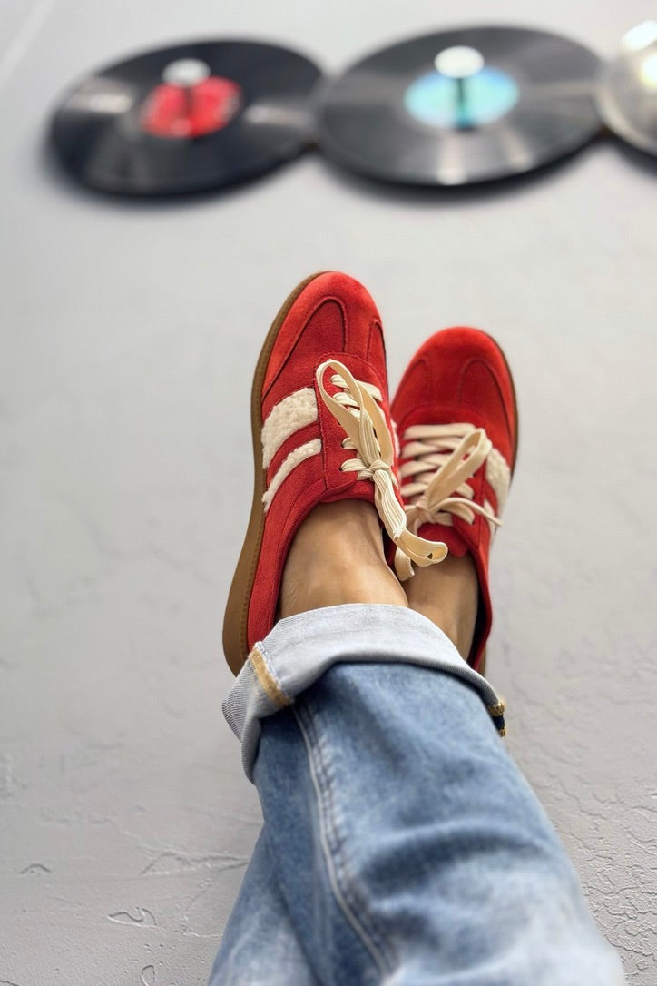 Sandra Stripe Backless Mule - Red