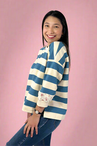 Floral Contrast Striped Top - Cream