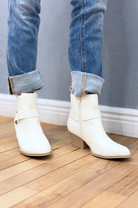 The Caleb - White  Paneled Moto Bootie