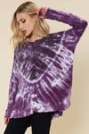 Jersey Long Sleeve Tie Dye Tunic Top - Purple