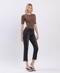 High Rise Frayed Hem Slim Straight Jeans LV40