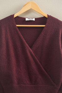 Surplice V Neck Sweater - Wine