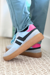 Suede Sneakers Retro Sole With Charm - Blue