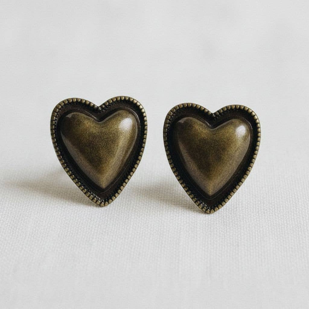Bronze Heart Stud Earrings