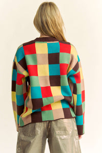 Multi Color Blocked Pullover Sweater Top
