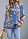 Bright Floral Ruffle Trim Blouse - Blue