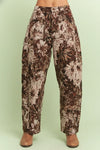 Boho Floral Jacquard Barrel Pants - Brown