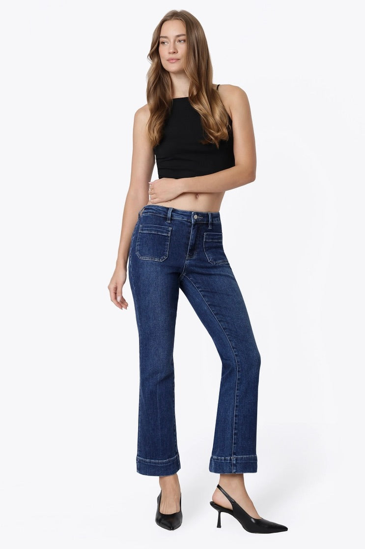 High Rise Patch Pocket Flare Jeans LV2092