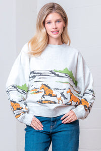 Long Sleeve Horse Print Sweater