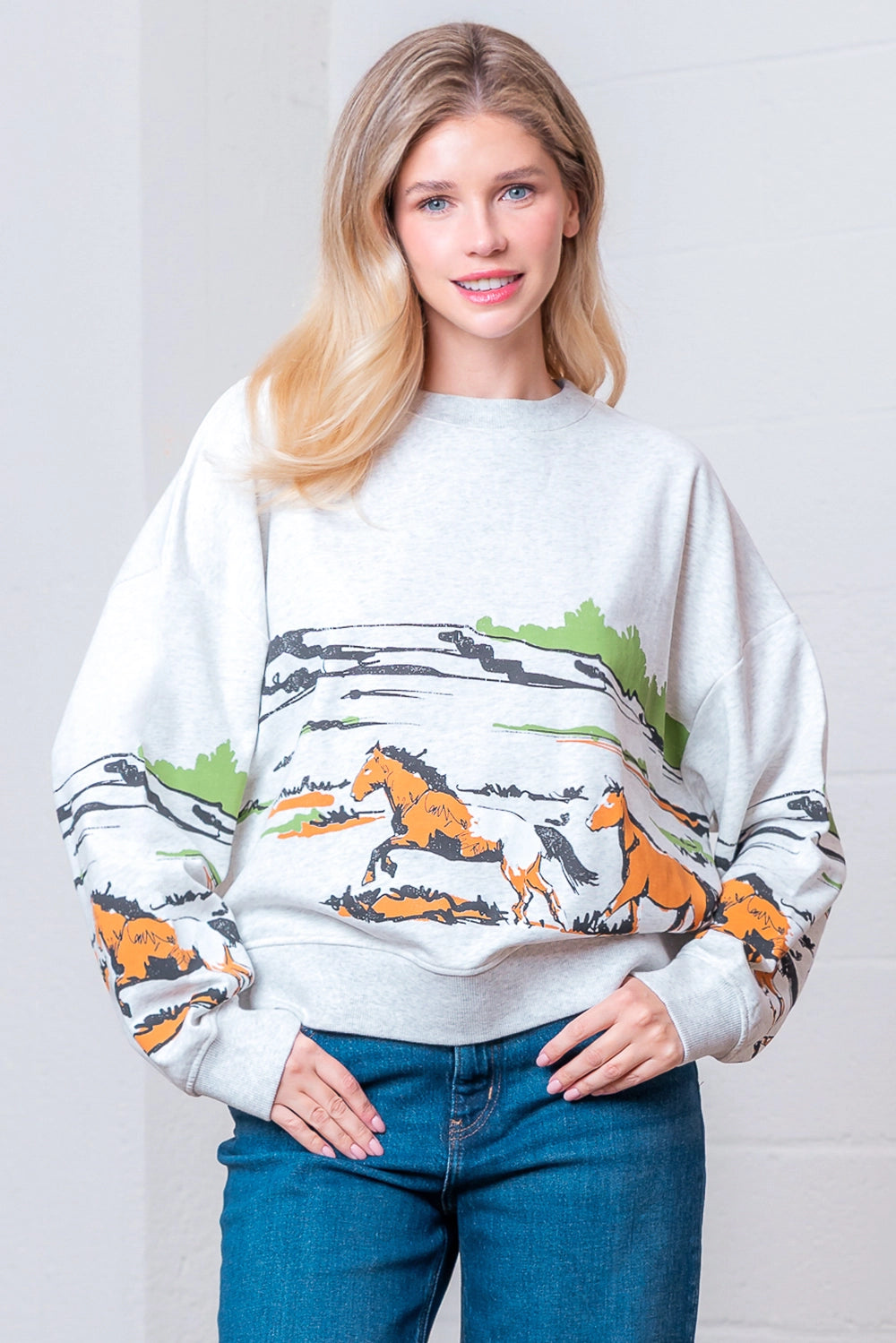 Long Sleeve Horse Print Sweater