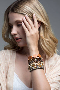 Mixed Bead Bracelet Set Brown