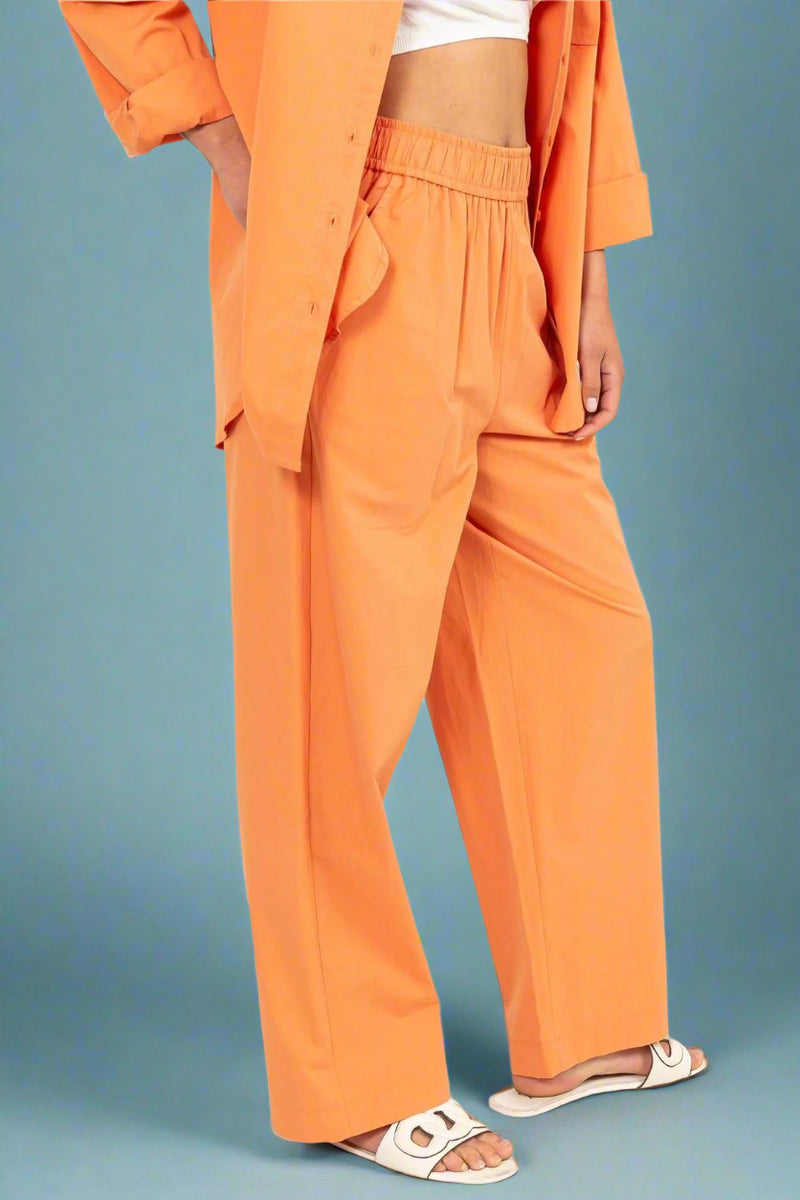 Poplin High Waist Pants - Orange