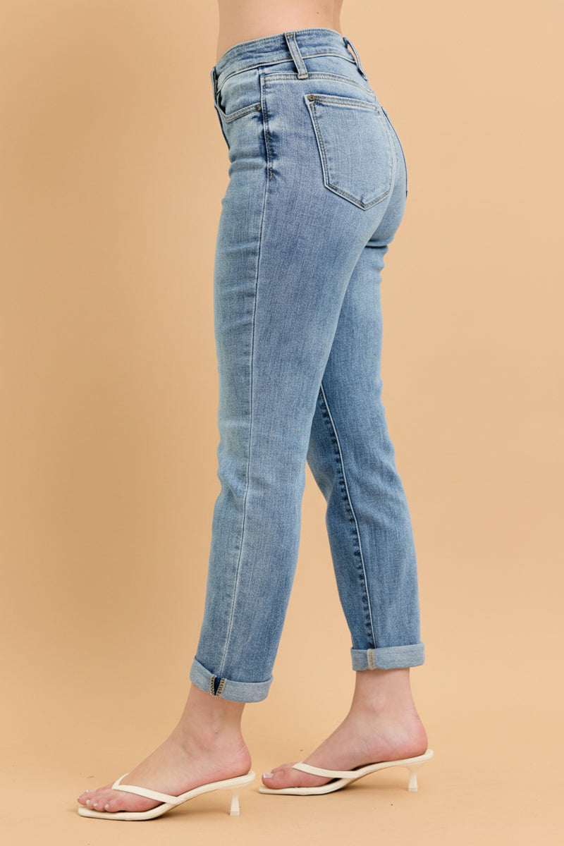 Mid Rise Bleach Wash Boyfriend - JB161