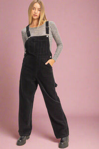 Mineral Washed Corduroy Overall- Black