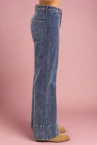 Mineral Washed Flare Pants - Blue