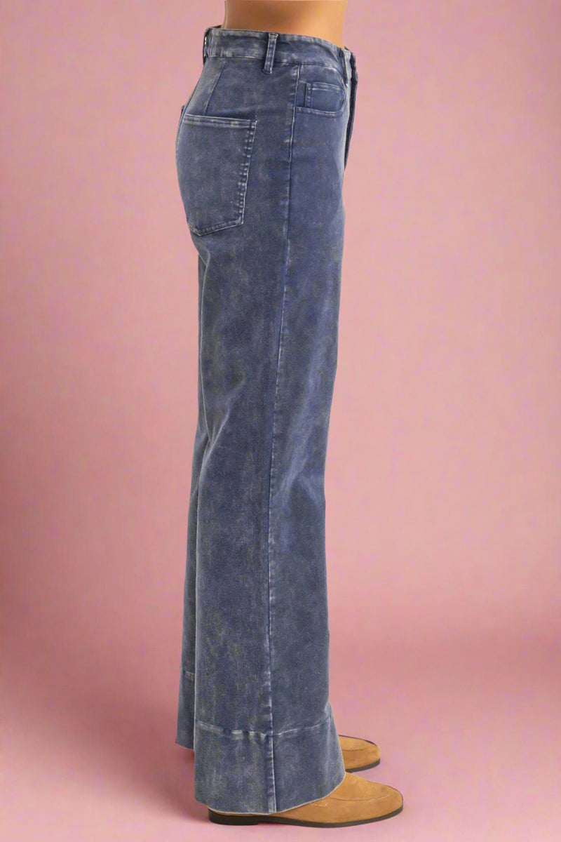 Mineral Washed Flare Pants - Blue