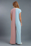 Short Sleeve Striped Jumpsuit - Sky