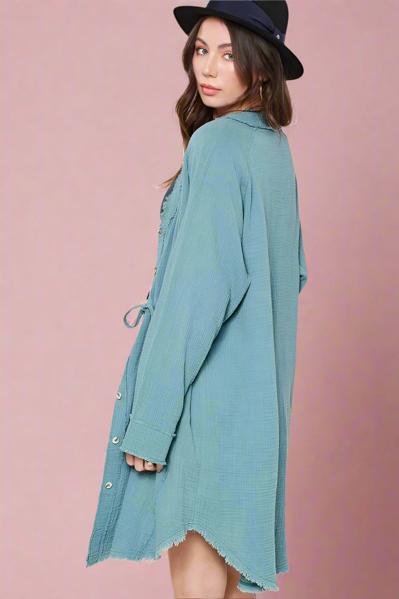 Button Down Gauze Shirt - Blue Jade