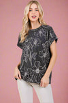 Rib Knit Floral T-Shirt - Black