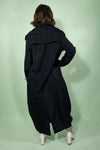 Lapel Button Up Long Coat - Black