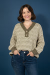 Shimmer Yarn V Neck Stripe Sweater