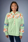 Lace Floral Patchwork Hoodie - Aqua