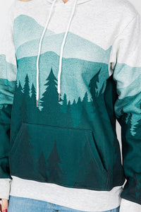 Forest Print Hooded Sweatshirt - Green