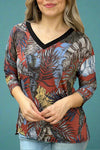 Floral V-Neck 3/4 Sleeve Top Rust