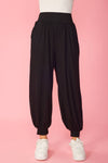 Solid Harem Pants With Pockets Black