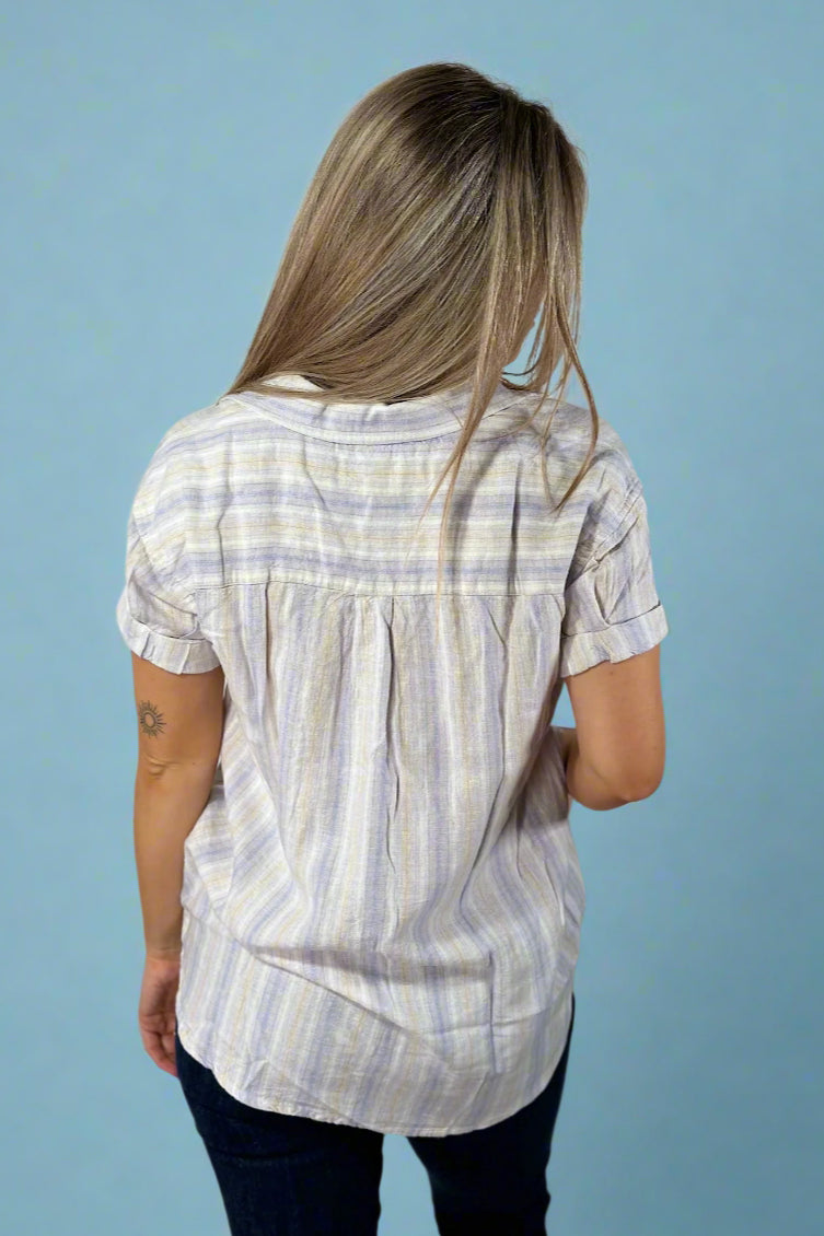 Sydney Shirt Lavender Tan Stripe
