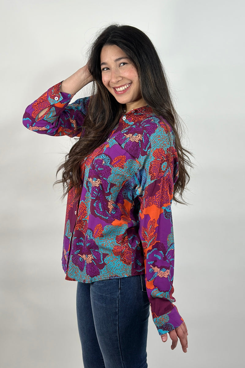 Purple Floral Button Down