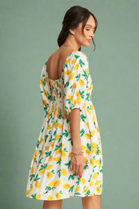 Smocked Mini Lemon Dress - Yellow