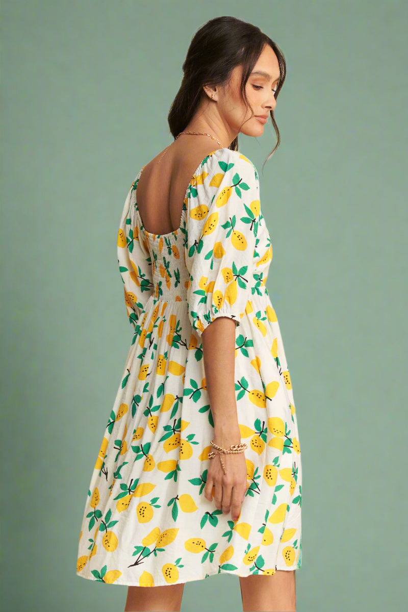 Smocked Mini Lemon Dress - Yellow