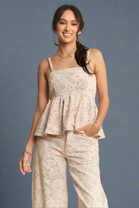 Peplum Floral Tank Top - Khaki