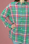 Loose Fit Button Down Plaid Shirt Green