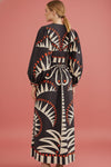 V-Neck Dress with Lantern Sleeves - Black