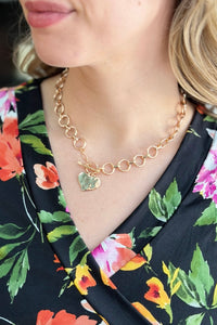 Hammered Heart Front Toggle Necklace - Gold